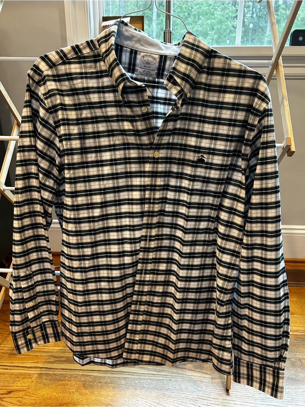 Brooks Brother’s Men's Black & White Plaid Button-Down Shirt